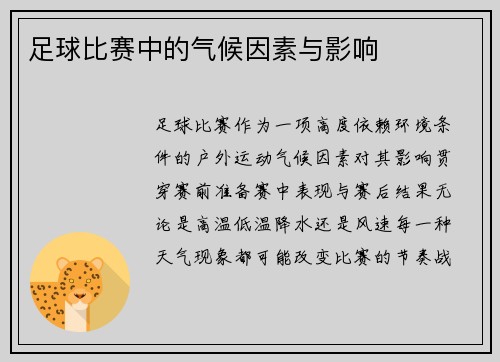 足球比赛中的气候因素与影响